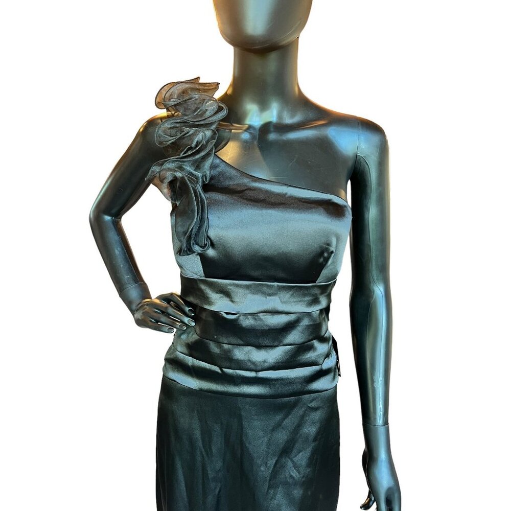 HOMECOMING - Black Satin One Shoulder Short Dress